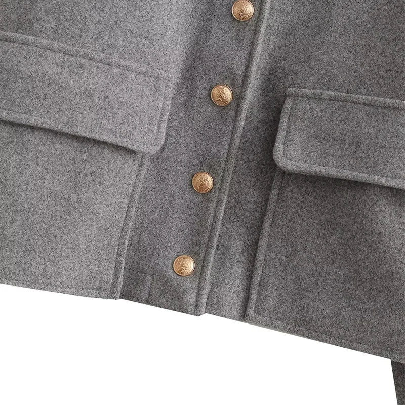 HXAO Elegant Women Coat Long Sleeves Buttons Pocket Lady Jacket 2024 Spring Autumn New Fashion Casual Office Women Clothing