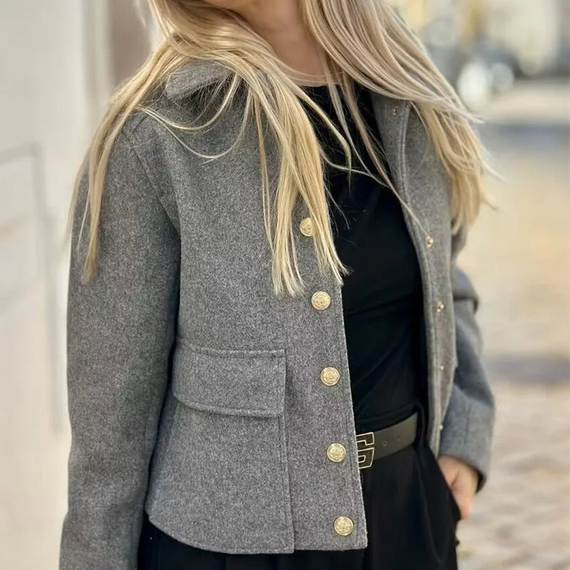 HXAO Elegant Women Coat Long Sleeves Buttons Pocket Lady Jacket 2024 Spring Autumn New Fashion Casual Office Women Clothing