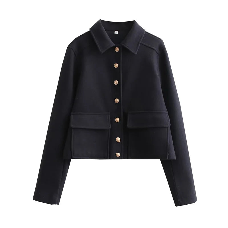 HXAO Elegant Women Coat Long Sleeves Buttons Pocket Lady Jacket 2024 Spring Autumn New Fashion Casual Office Women Clothing