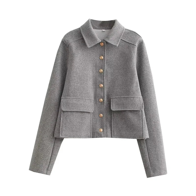 HXAO Elegant Women Coat Long Sleeves Buttons Pocket Lady Jacket 2024 Spring Autumn New Fashion Casual Office Women Clothing