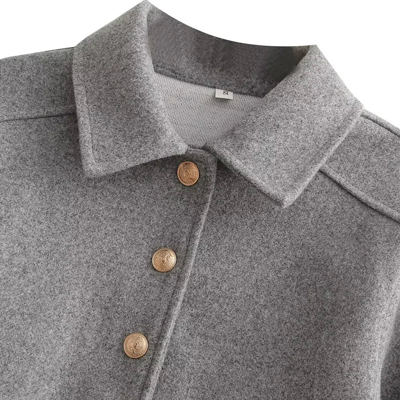 HXAO Elegant Women Coat Long Sleeves Buttons Pocket Lady Jacket 2024 Spring Autumn New Fashion Casual Office Women Clothing